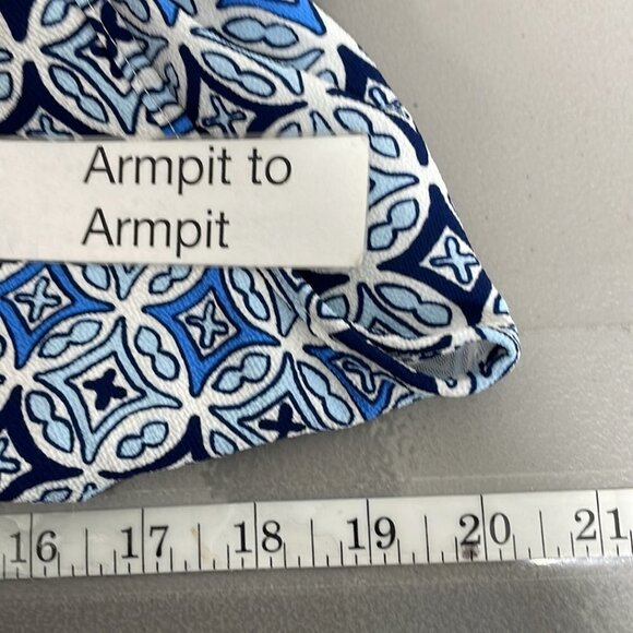 Mud Pie Blouson Dress NWT Buttons Midi Sleeveless Geometric Blue Size Large L - Picture 14 of 16